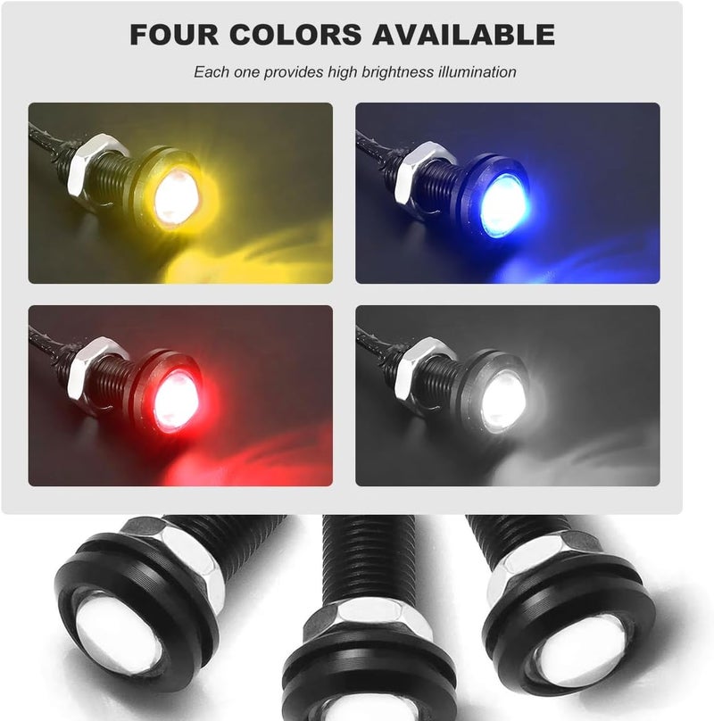 YTFRL 10 PCS 18mm Eagle Eye LED Lights, 12V Ultra Thin Car Daytime Running Backup Lights, Waterproof Small LED Fog Bulb Reverse Tail Rock Lamp for Cars Trucks Motorcycles (Yellow) - Image 3